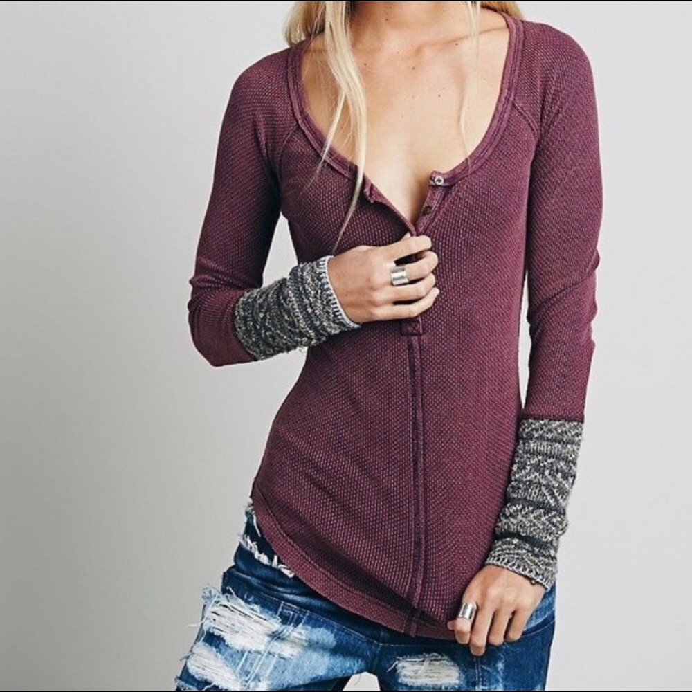 Free People thermal Cuff shirt